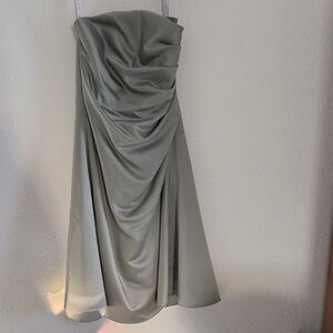 Alfred Angelo Strapless Ruched Sage Green Satin Dress